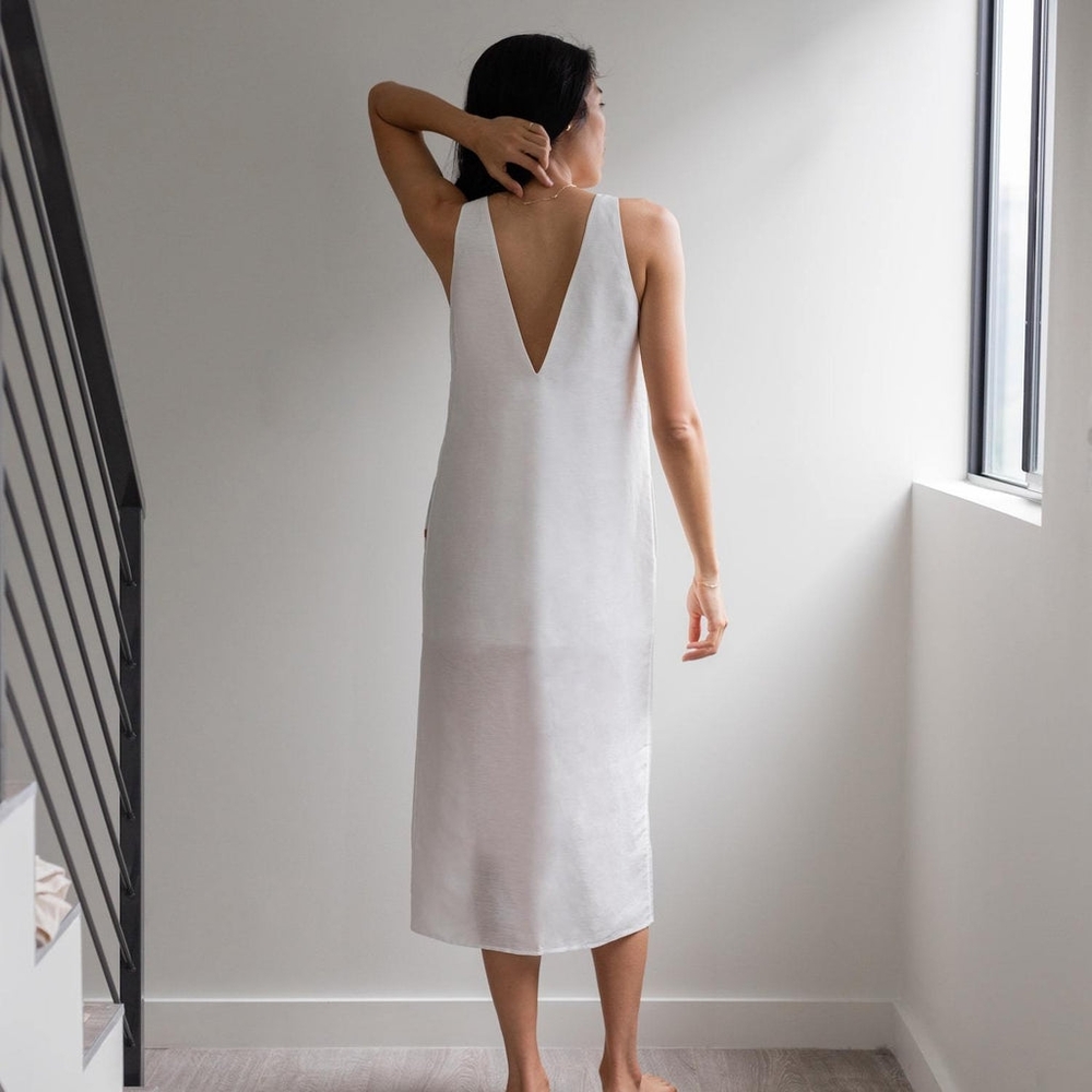 lunya Ivory Sleeveless V-Neck Midi Dress with Front Slit - Picture 2 of 6